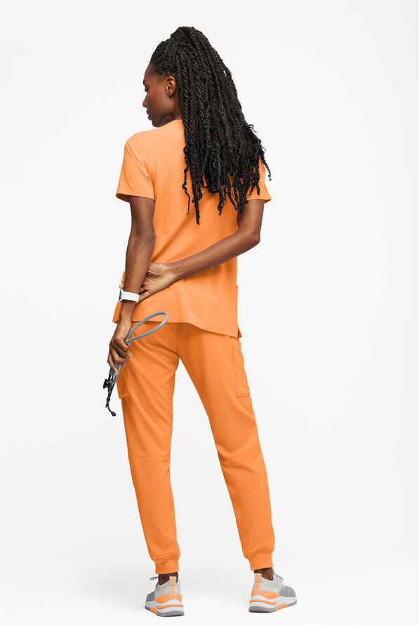 Easy STRETCH Tessa Women's 5-Pocket V-Neck Scrub Top - Apricot Crush - 3