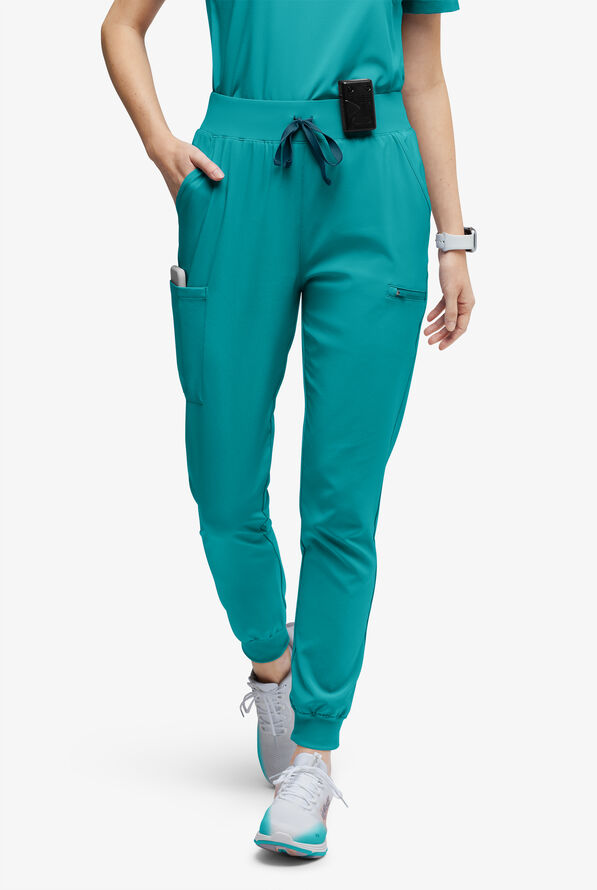 Easy STRETCH Olivia Women's 7-Pocket Slim Leg Jogger Scrub Pants - Teal - 1