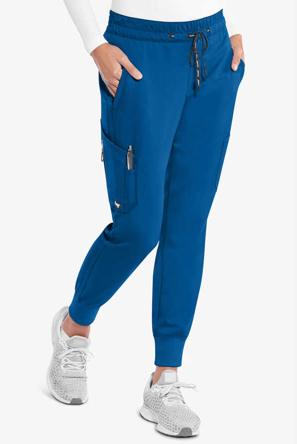 Pantalón médico Grey's Anatomy Kira estilo cargo jogger con puños tejidos y 5 bolsillos para mujer - Royal - 1