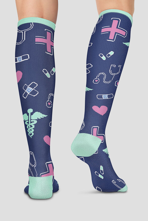 Cherokee Symbols Of Care Women's 10-15 mmHg Wide Calf Light Compression Socks - null - 2