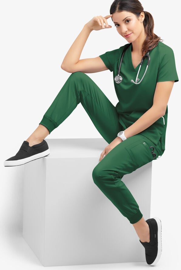 Easy STRETCH Mila Women's 7-Pocket Jogger Scrub Pants - Tall - Hunter - 2