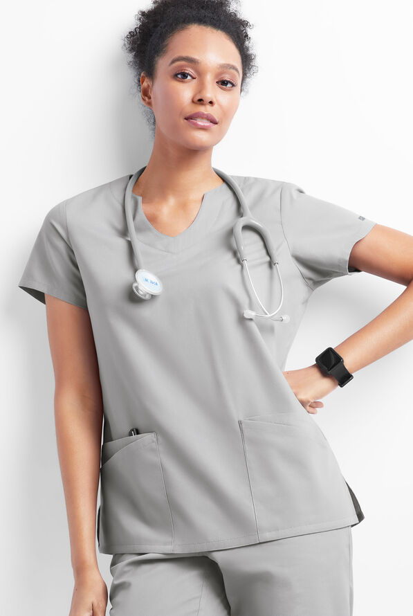 Butter-Soft Originals Women's 6-Pocket Scallop Neck Scrub Top - Silver - 5