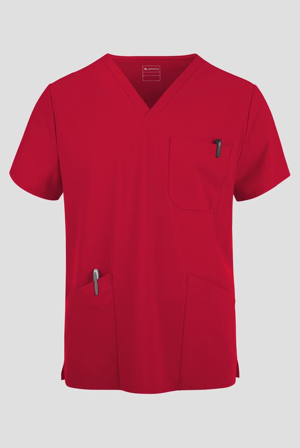 Infinity Pursuit Men's 3-Pocket STRETCH V-Neck Scrub Top - Cherry Pop - 1