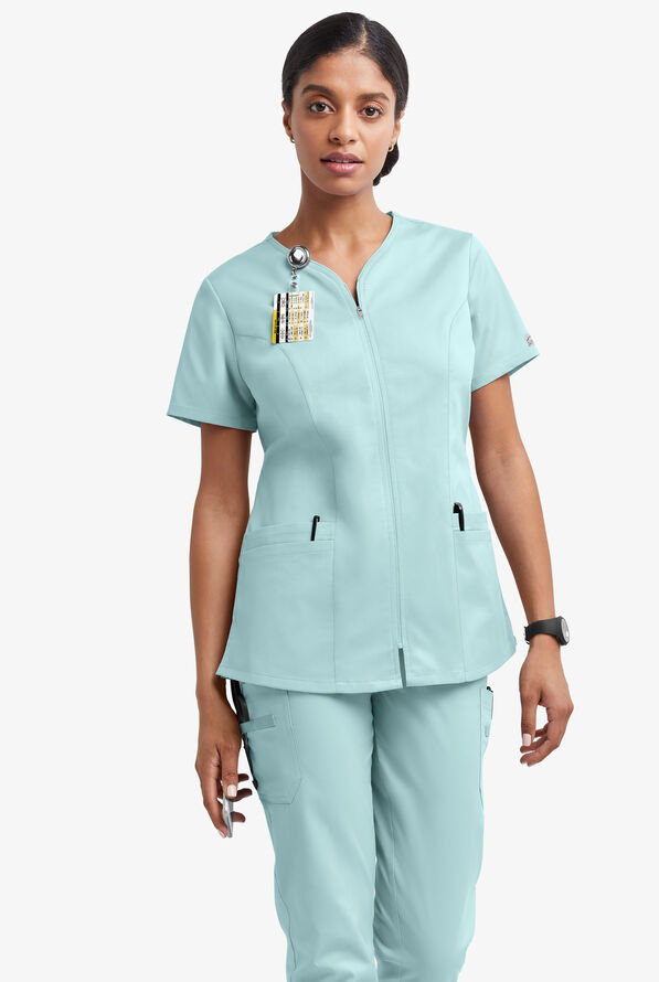 Blusa médica UA Butter-Soft STRETCH con cremallera y 4 bolsillos para mujer - Salt Blue - 2