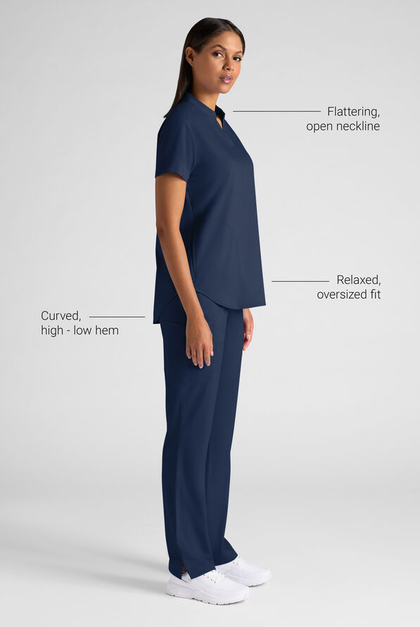 Butter-Soft STRETCH FLXTEK+ Women's 2-Pocket Oversized Henley Scrub Top - Navy - 3