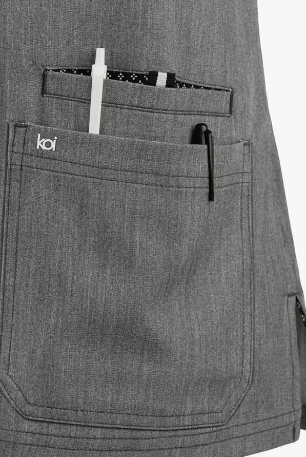 koi Next Gen Hustle and Heart Women's 3-Pocket STRETCH V-Neck Scrub Top - Heather Grey - 3