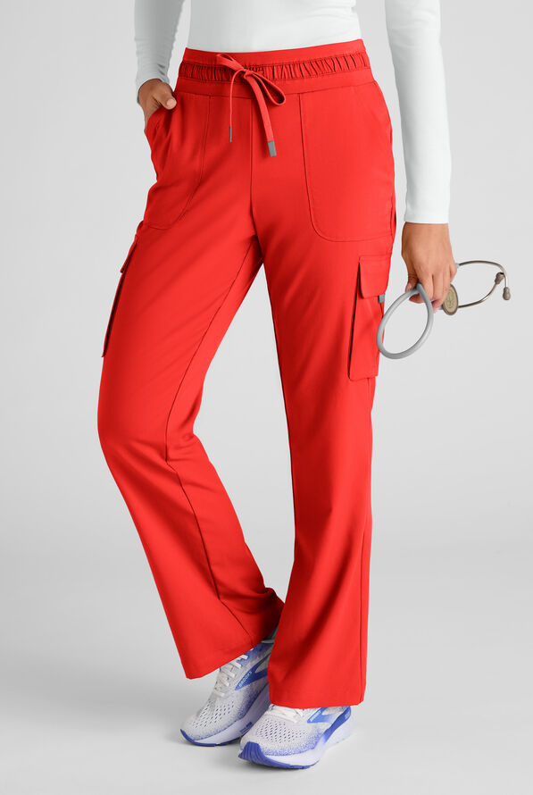 Grey's Anatomy by Barco Emerge Parker Women's 4-Pocket STRETCH Fit & Flare Scrub Pants - Sunset Orange - 1