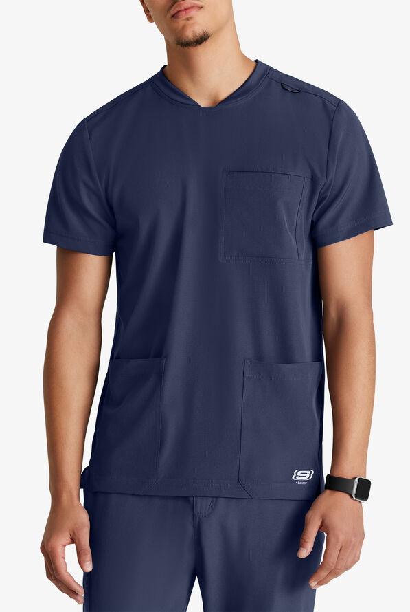 Skechers by Barco Thesis Men's 3-Pocket STRETCH Tuck In V-Neck Scrub Top - Navy - 2
