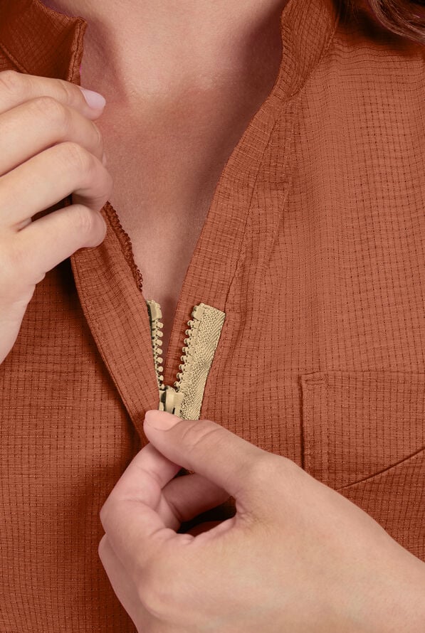 koi Solis Catrin Women's 2-Pocket STRETCH Dolman Sleeve Mandarin Collar Scrub Top - Dark Copper - 2