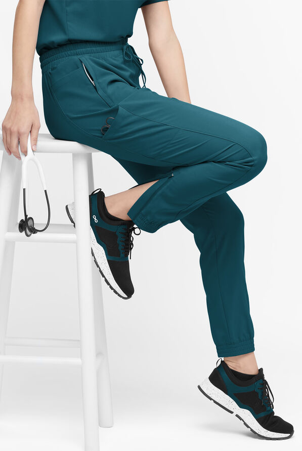Easy STRETCH Kourtney Women's 5 Pocket Modern Slim Leg Jogger Scrub Pants - Petite - Caribbean Blue - 1