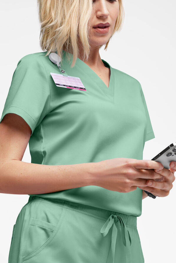 Butter-Soft STRETCH Women's V-Neck Tuck In Top - Water Mint - 2