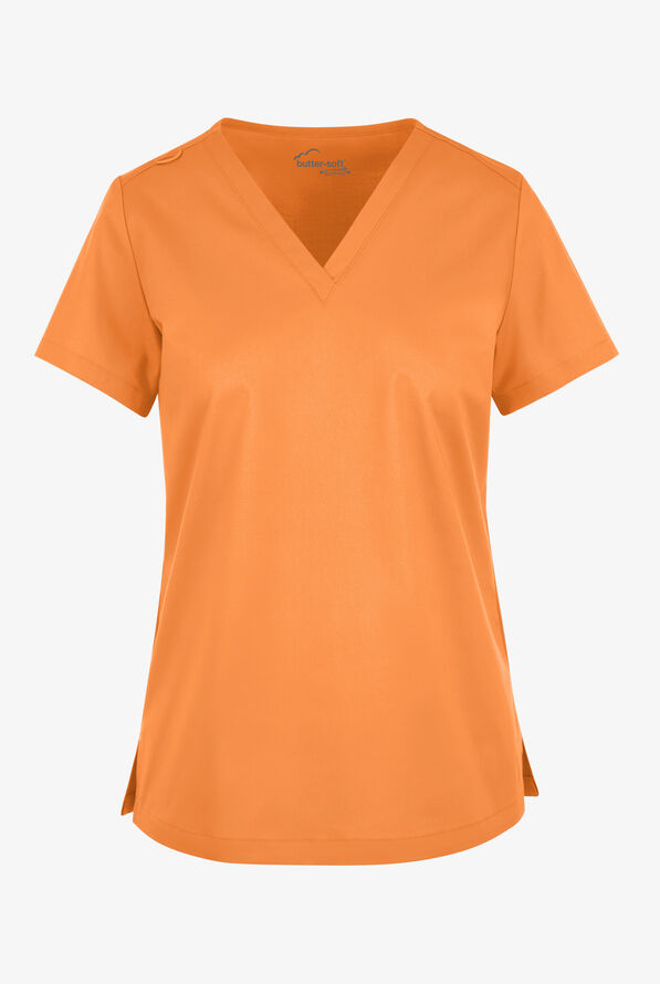 Butter-Soft STRETCH Women's V-Neck Tuck In Top - Apricot Crush - 1