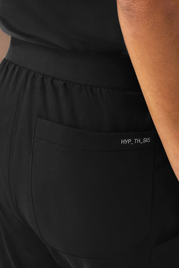 Hypothesis Y-Band Women's 6-Pocket Yoga-Style Knit Waist Wide Leg Scrub Pant - Petite - Jet Black - 5