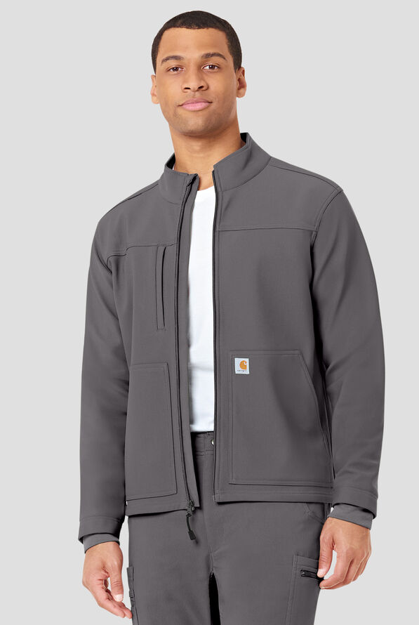 Carhartt Force Rugged Flex Men's 3-Pocket Bonded Fleece Scrub Jacket - Pewter - 2