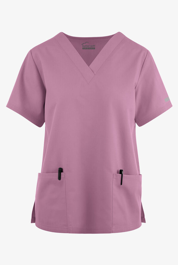 Blusa médica Butter-Soft Originals con cuello en V y 2 bolsillos para mujer - Smokey Mauve - 1