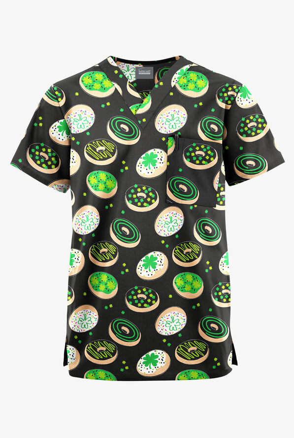 Butter-Soft Originals Lucky Donuts Unisex 2-Pocket V-Neck Print Scrub Top - null - 1