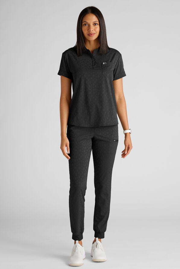 Easy STRETCH Olivia Women's Jacquard 7-Pocket Slim Leg Jogger Scrub Pant - Onyx Black - 5