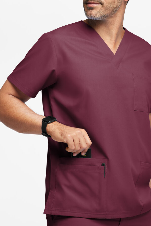 Butter-Soft Originals Men's 6-Pocket V-Neck Scrub Top - Wine - 4
