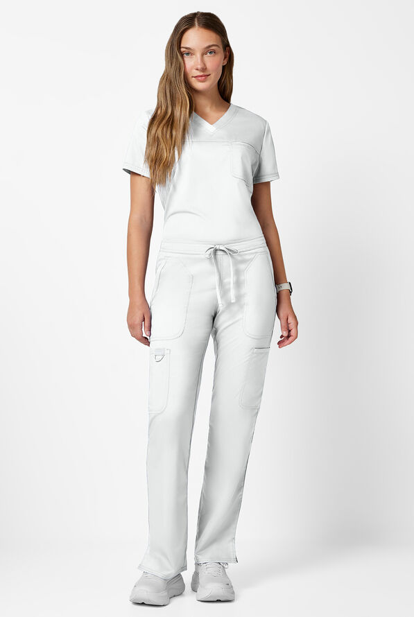 Cherokee Workwear Revolution Women's 5-Pocket STRETCH Drawstring Cargo Scrub Pants - White - 3