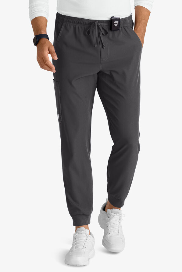 Skechers by Barco Structure Men's 3-Pocket STRETCH Cargo Jogger Scrub Pants - Short - Pewter - 1
