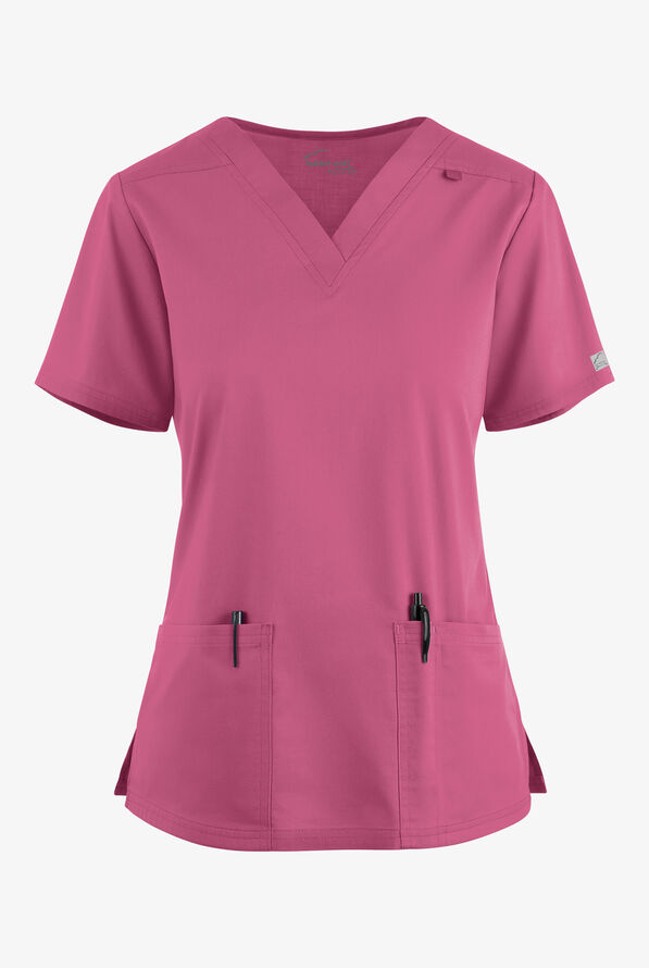 Butter-Soft STRETCH Women's 4-Pocket V-Neck Scrub Top - Berry Haze - 1