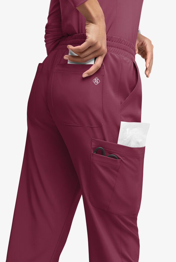 Easy STRETCH Naya Women’s Natural Waist 6-Pocket Straight Leg Scrub Pants - Petite - Wine - 4