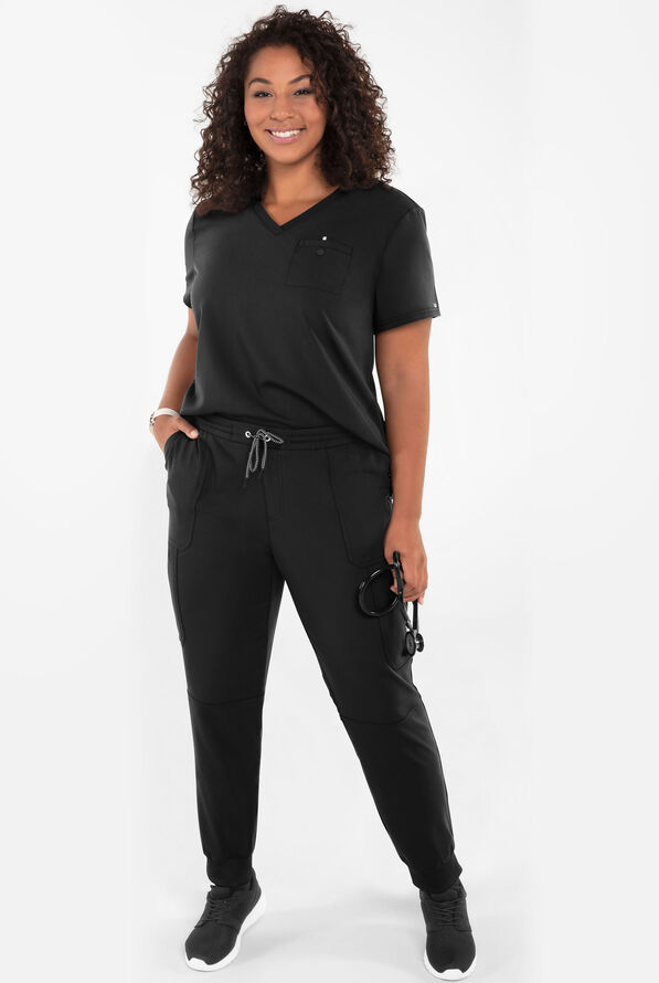 koi Next Gen Ready to Work Women's 1-Pocket STRETCH V-Neck Scrub Top - Black - 4