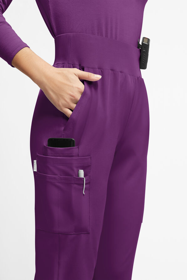 WhisperLite Semira Women's 11-Pocket High Waisted Cargo Scrub Pants - Eggplant - 4