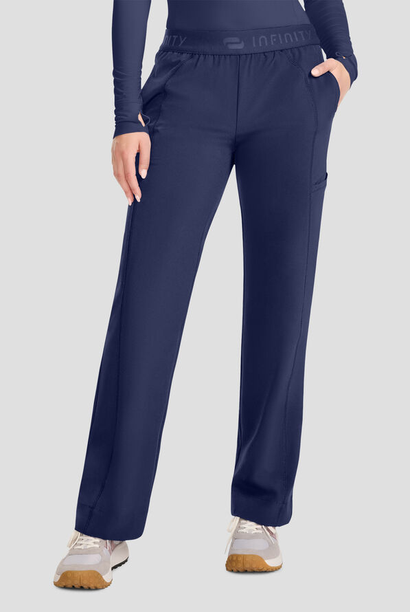 Pantalón médico Infinity GNR8 Knit STRETCH de tiro medio con piernas acampanadas y 5 bolsillos para mujer - Navy - 1