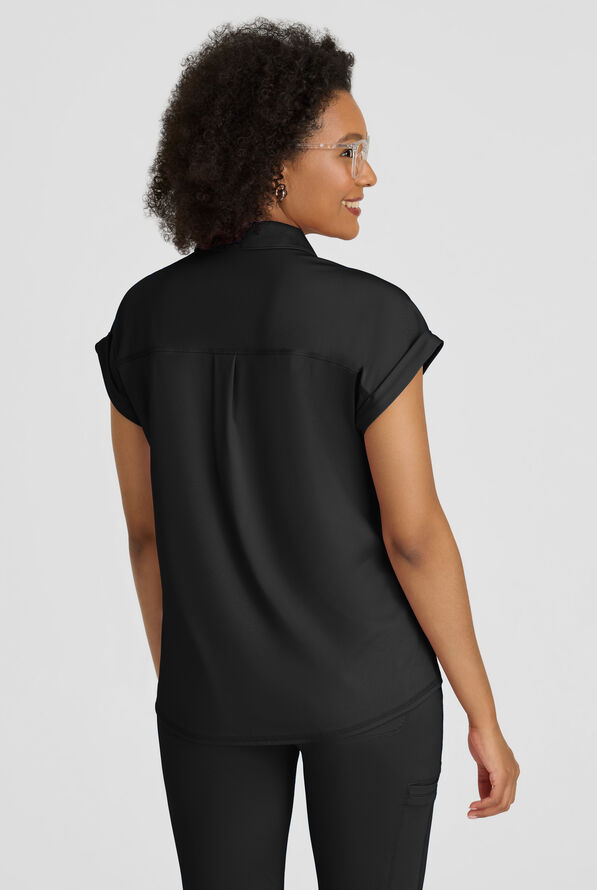 Grey's Anatomy by Barco Knit STRETCH Renew Women's 1-Pocket Dolman Sleeve Polo Scrub Top - Black - 4