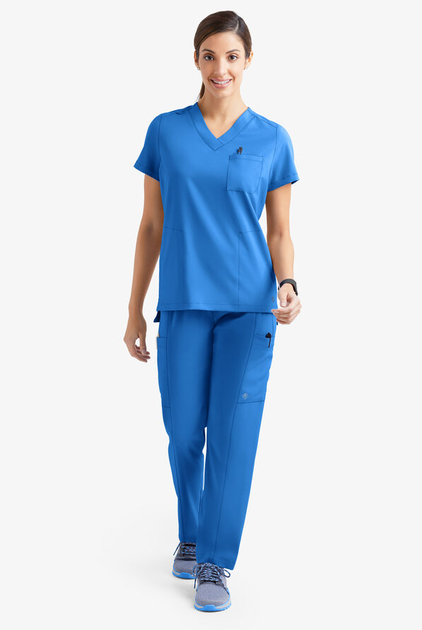 Blusa médica Easy Stretch Taylor con cuello en V y 3 bolsillos para mujer - Cerulean - 2