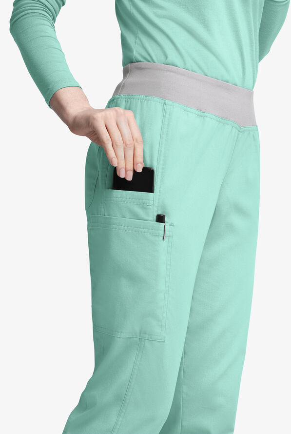 Pantalón médico Butter-Soft Originals de tiro medio estilo yoga con piernas entalladas y 5 bolsillos para mujer - Water Mint/Silver - 2