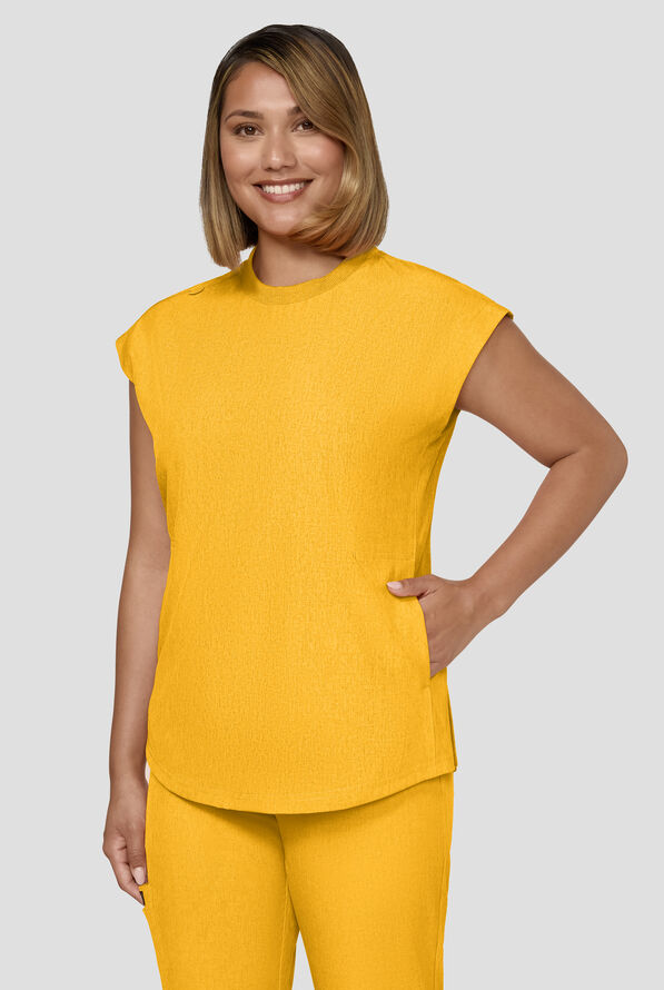 koi Basics Kenley Women's STRETCH 3-Pocket Dolman Sleeve Crew Neck Scrub Top - Heather Mango - 2