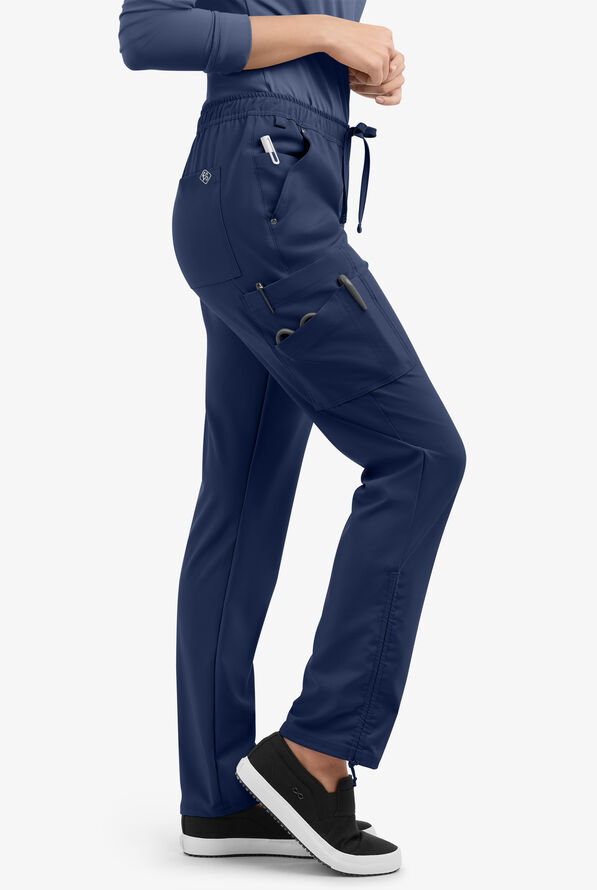 Easy STRETCH Halle Women's 11-Pocket Ruched Leg Jogger Scrub Pants - Petite - Navy - 2