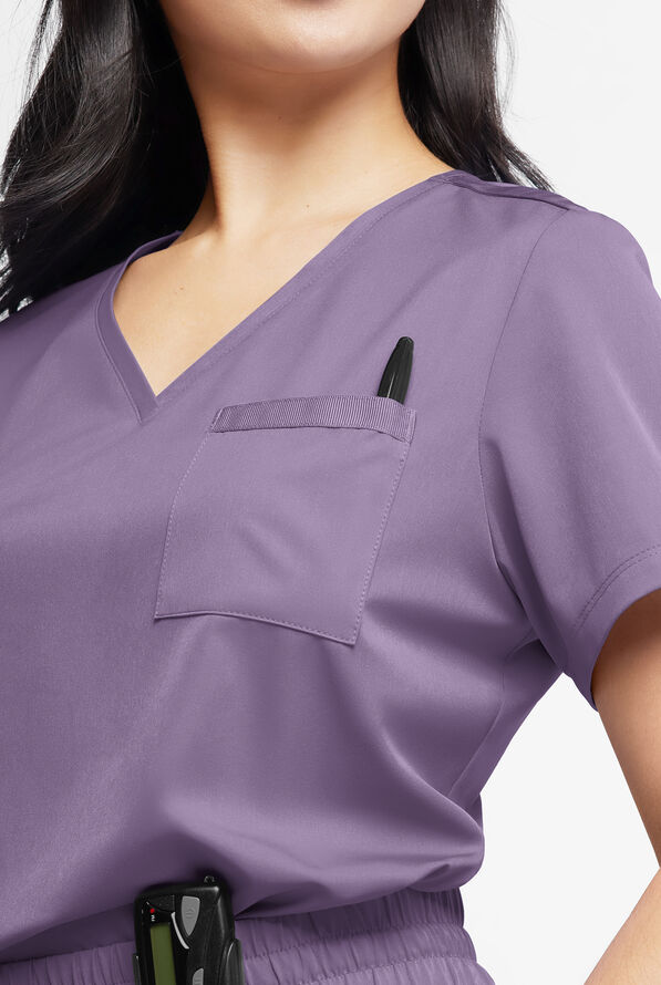 WhisperLite Zora Women's 2-Pocket Stretch V-Neck Tuck-in Scrub Top - PURPLE DUSK - 4