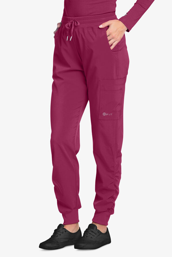 White Cross FIT Women's 4-Pocket STRETCH Ruched Jogger Scrub Pants - Raspberry Coulis - 1