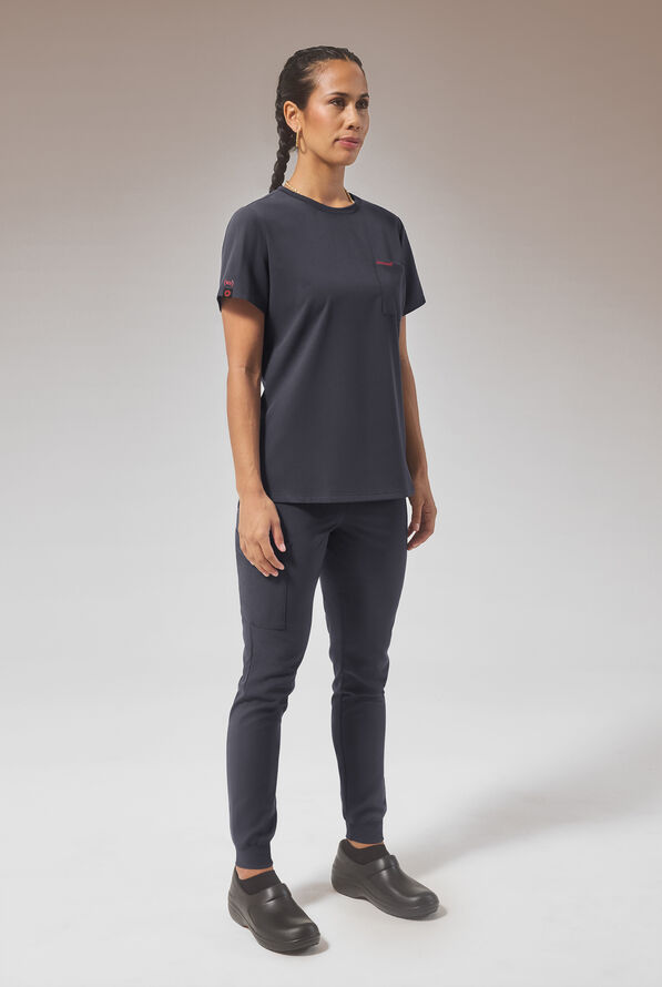 Hypothesis (RED) Base Women's 1-Pocket STRETCH Crew Neck Tuck-In Scrub Top - Pewter - 5