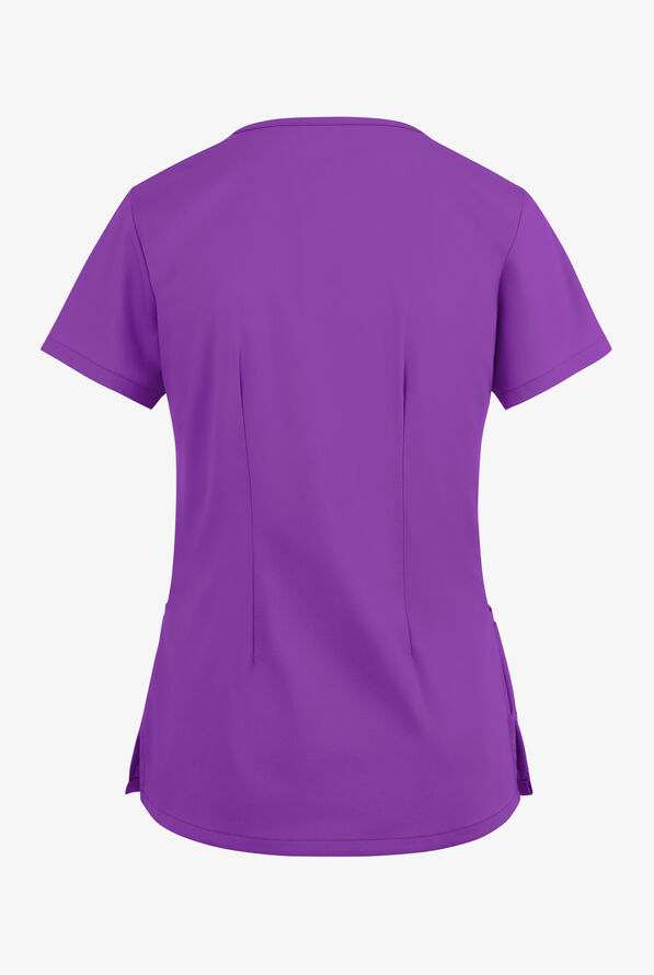 Blusa m&eacute;dica UA Butter-Soft STRETCH con cremallera en el cuello curvo y 4 bolsillos para mujer - Wild Plum - 4