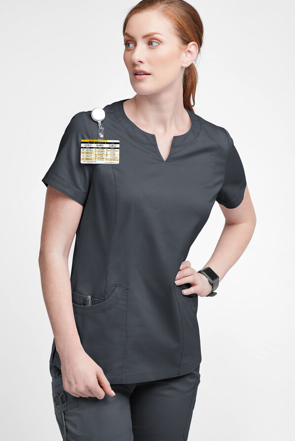 Butter-Soft STRETCH Women's 4-Pocket Notch Neck Scrub Top - Pewter - 2