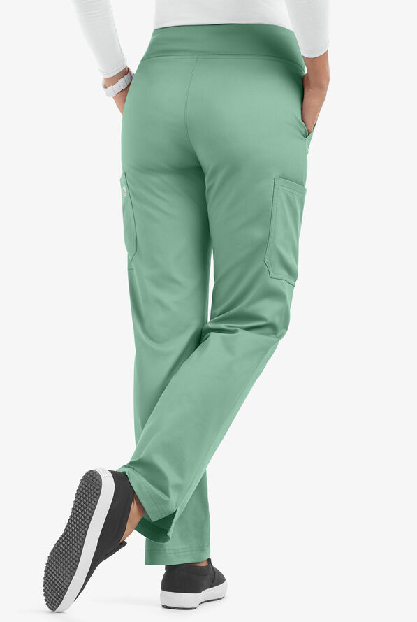 Butter-Soft STRETCH Women's 4-Pocket Knit Waistband Yoga Scrub Pants - Tall - Water Mint - 3