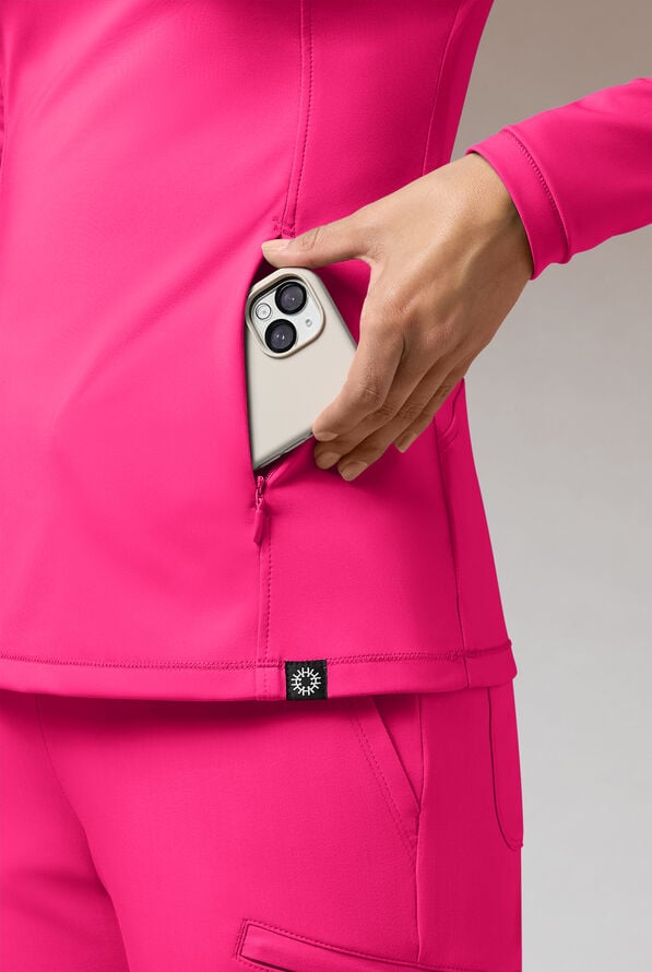 Hypothesis Omni Base K Women’s 3-Pocket Knit Long Sleeve Zip Neck Scrub Top - Reactive Pink/Eggplant - 5