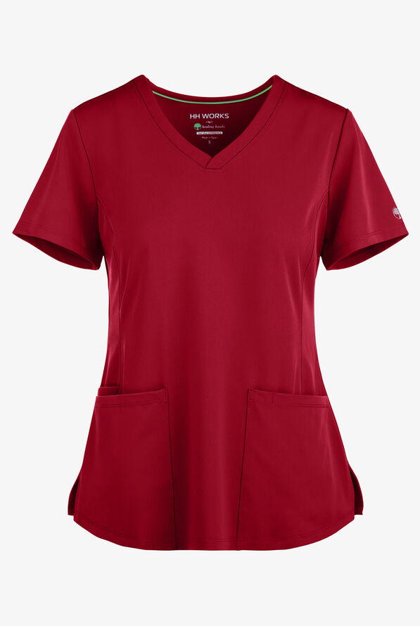 HH Works by Healing Hands Monica Women's 4-Pocket STRETCH V-Neck Scrub Top - Red - 1