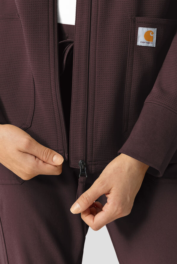 Carhartt Force Rugged Flex Women's 4-Pocket Zip Waffle Hoodie Scrub Jacket - Dark Sepia - 3