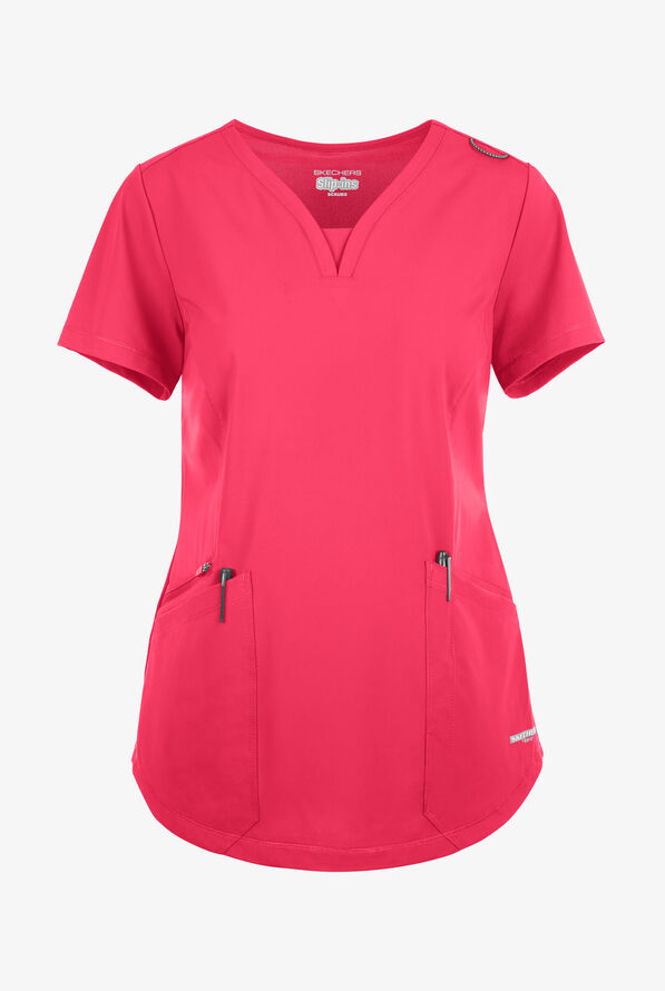 Blusa m&eacute;dica Skechers by Barco Slip-ins Serene STRETCH con cuello en V reforzado y 3 bolsillos para mujer - Punch Pink - 1