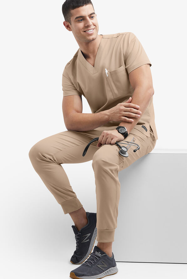 Advantage STRETCH Men's 6-Pocket V-Neck Scrub Top - Iced Latte - 5