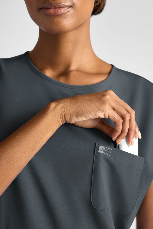 Easy STRETCH Women's Dolman Sleeve Crew Neck Scrub Top - Pewter - 6