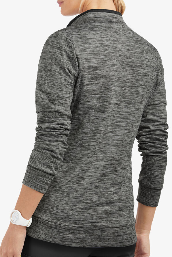 Butter-Soft STRETCH Women's 2-Pocket Technical Knit Zip Front Scrub Jacket - Charcoal Melange - 2