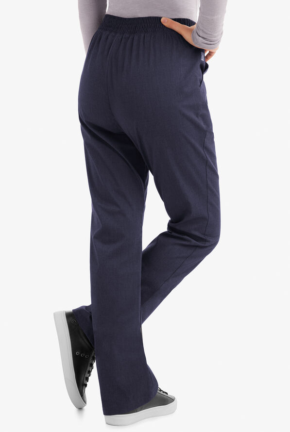 Butter-Soft STRETCH Women's 2-Pocket Flat Front with Back Elastic Scrub Pants - Tall - Indigo Denim - 2