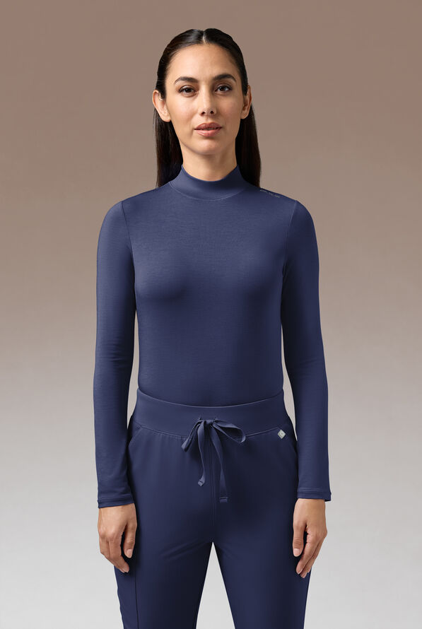 Hypothesis Inner K Women's STRETCH Long Sleeve Mock Neck Knit Underscrub - Navy - 1