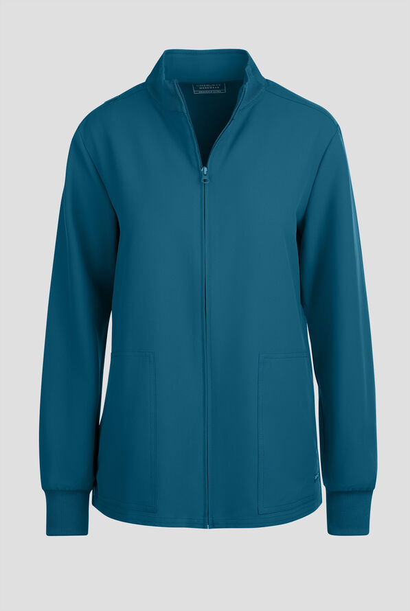 Cherokee Workwear Originals Ultra Women's 2-Pocket Crew Neck Zip Front Scrub Jacket - Caribbean Blue - 1